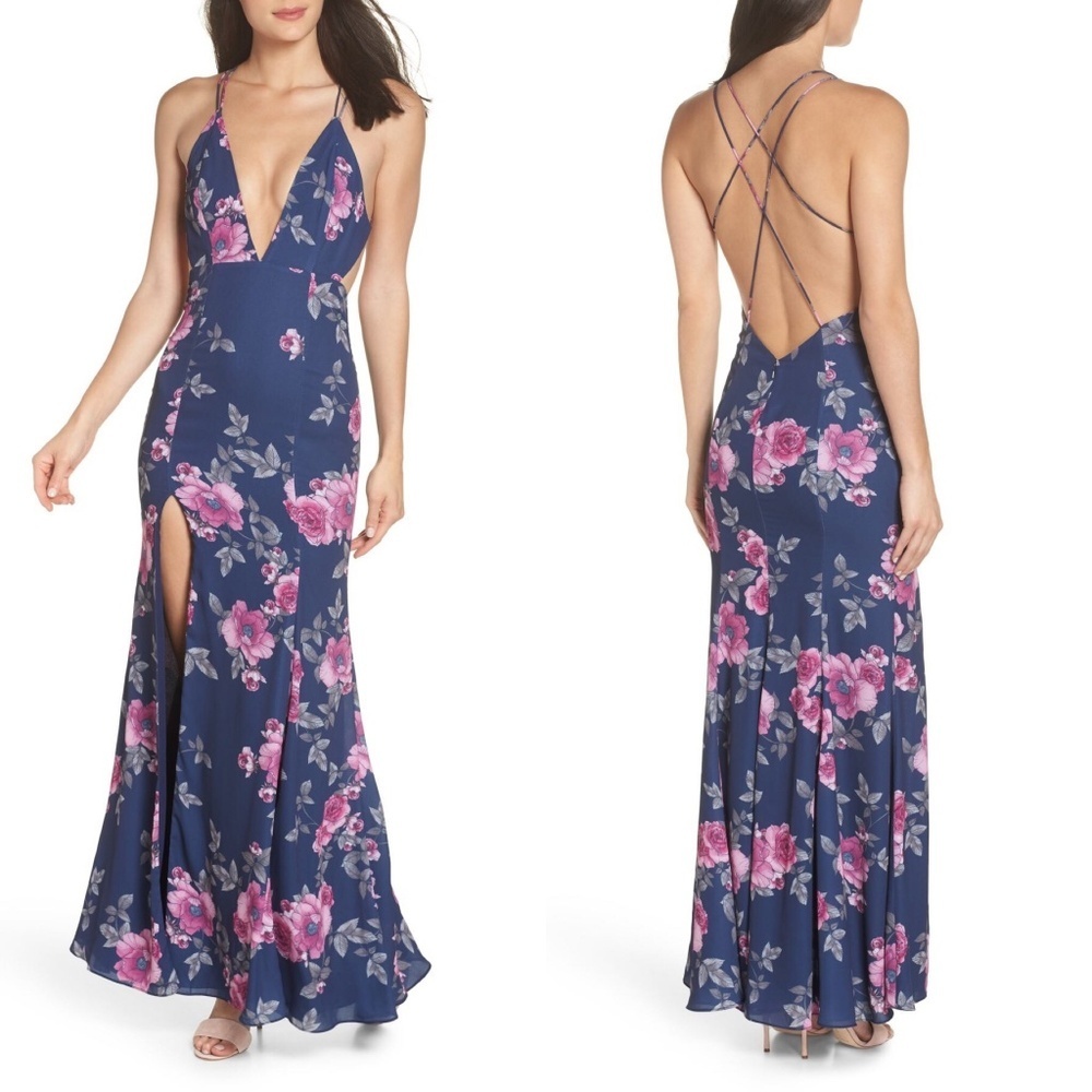 FAME AND PARTNERS The Rowen Floral Print Maxi Gown